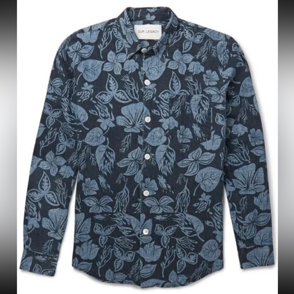OUR LEGACY Hemp/Cotton Chambray Floral Button-Up Six Shirt Men’s 46/S Fireflower